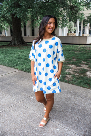 Happy Days Polka Dot Dress • Cream/Blue