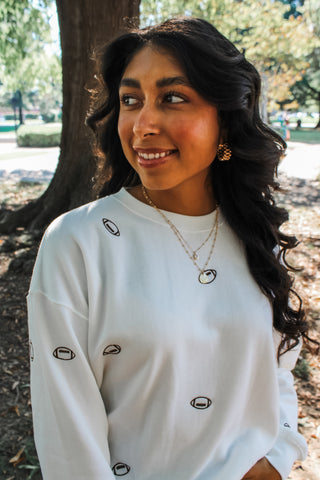 Touchdown Season Embroidered Pullover • White - FINAL SALE