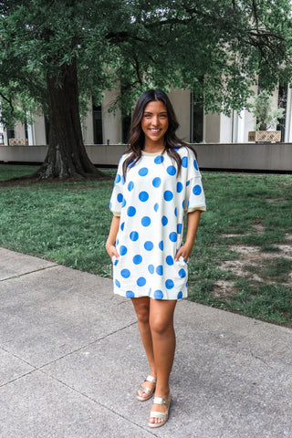 Happy Days Polka Dot Dress • Cream/Blue