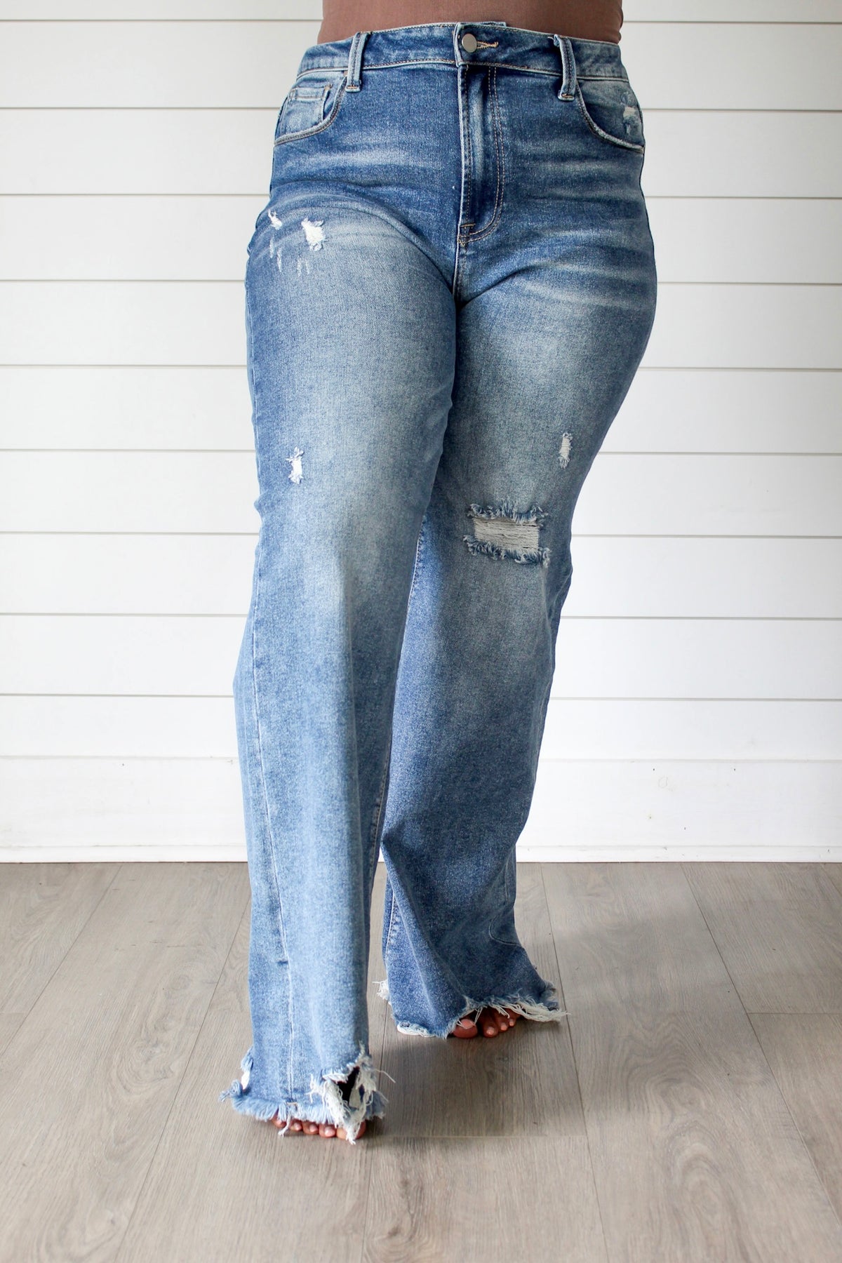 Tonya Distressed Wide Leg • Medium Wash - PLUS