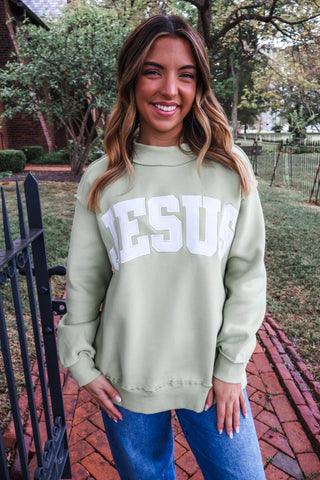 Jesus Letter Patch Pullover • Lime