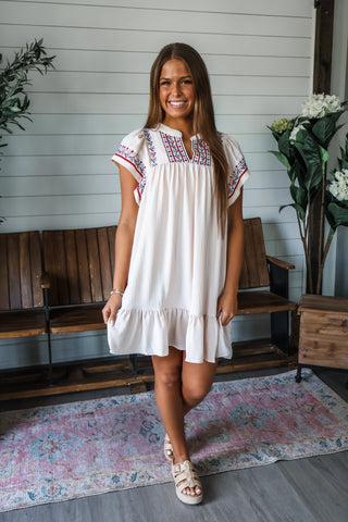 Island Sunsets Embroidered Dress • Cream
