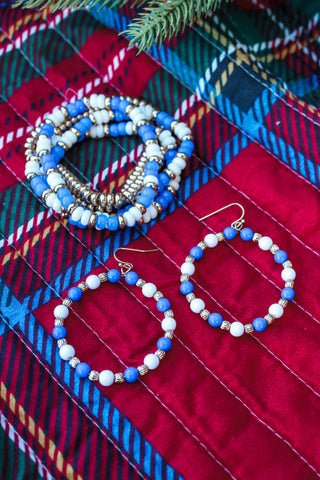 Big Blue Christmas Earrings • White/Blue