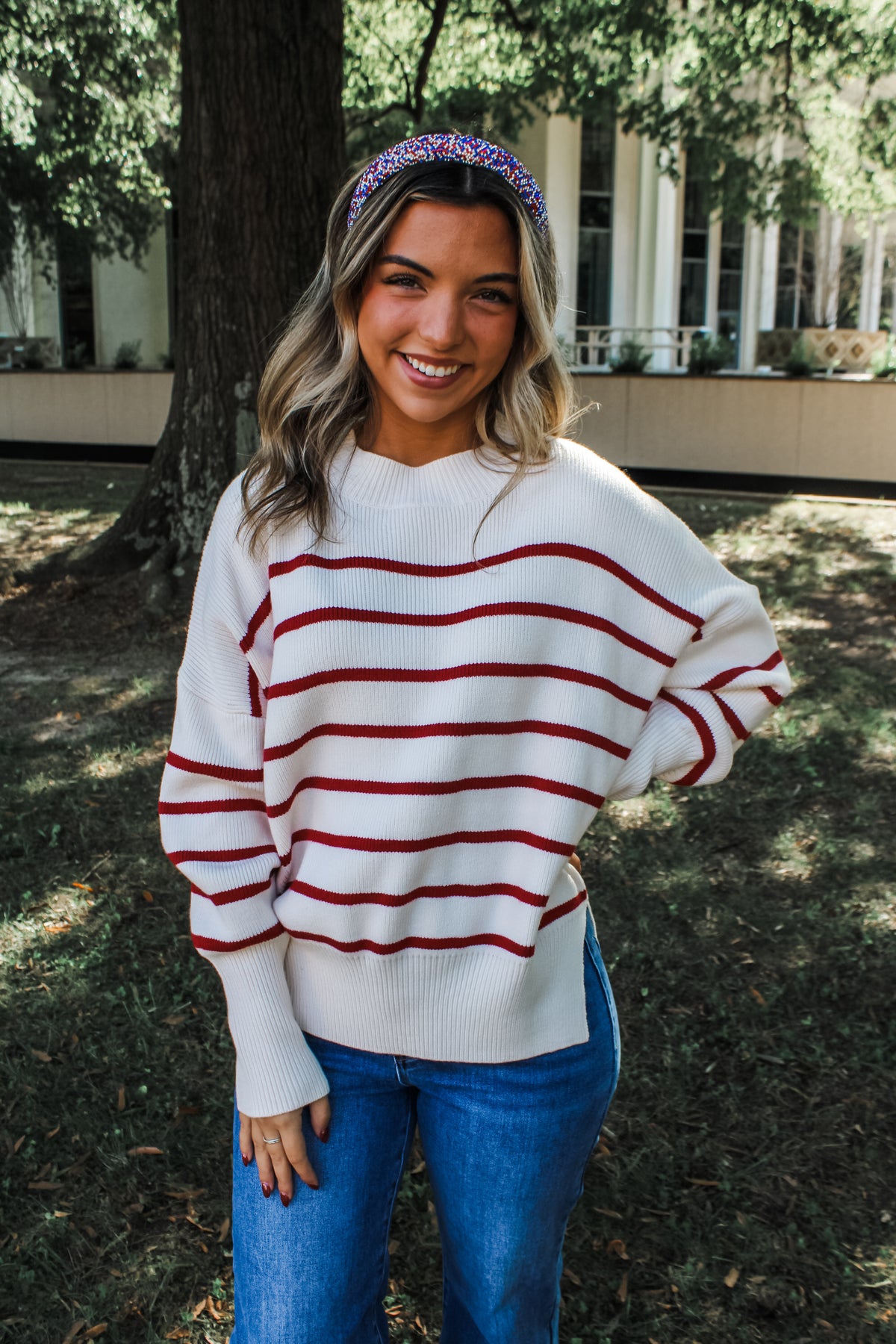 Forever Classic Stripe Sweater • Cream/Red