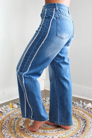 Vera Frayed Detail Wide Leg Pants