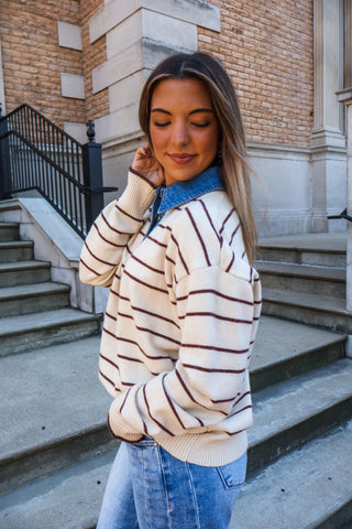 Striped Study Polo Sweater • Cream