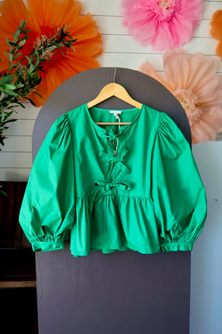 Summer Sale 50 • Green Bow Tie Peplum Top - FINAL SALE