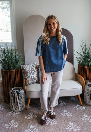 Blue Jean Baby Lace Trim Top