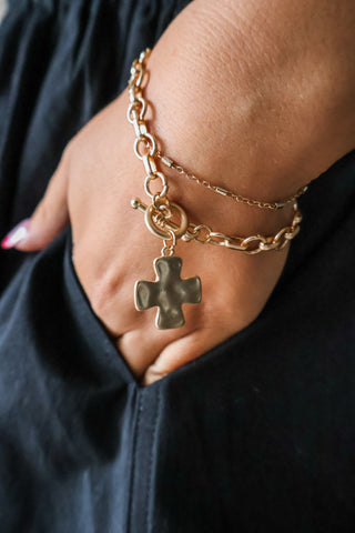 Cross Charm Toggle Bracelet • Matte Gold