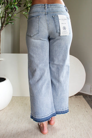 Cora Printed Wide Leg | Tummy Control • Light Wash