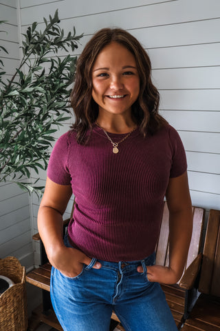 Daily Edit Ribbed Tee • Burgundy