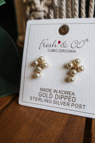 Preciously Pretty Cross Earrings • Pearl