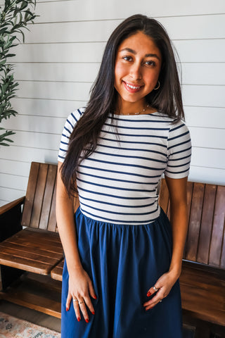Paris Striped Pocket Dress • Navy