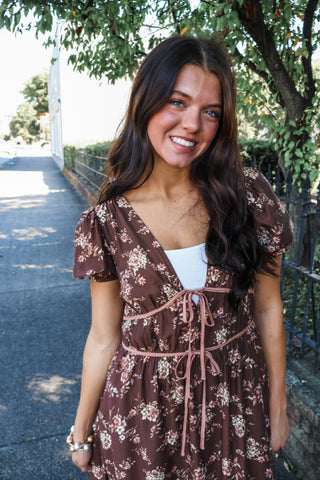 Fields Of Charm Floral Midi • Brown