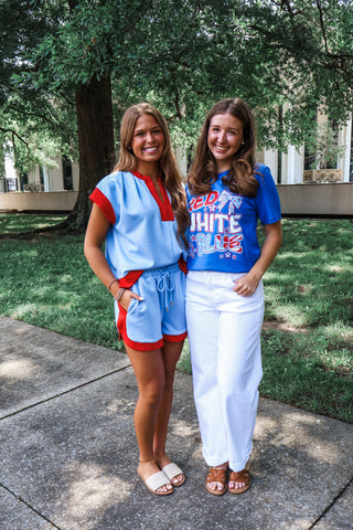 Split Second Short Set • Light Blue/Red
