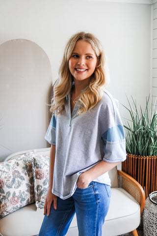 Making Plans Striped Polo • Heather Grey