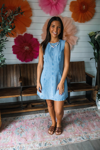 light wash denim dress Down to Dallas - Wash, Large | Hazel and Olive May be worn with a strapless bra Lisa Embroidered Denim Dress -