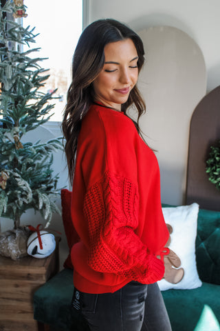 Memory Lane Cable Sweater • Red
