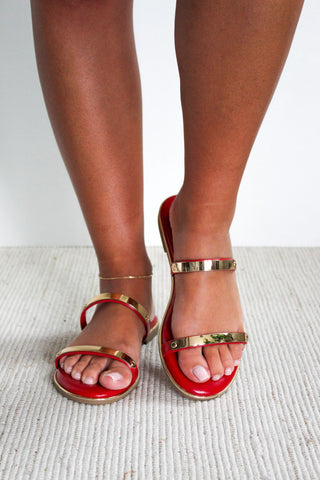 Avalon Gold Strap Sandal • Red