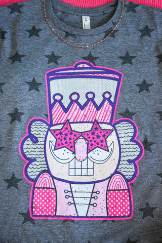 A Crackin’ Christmas Star Print Graphic Tee • Heather Grey