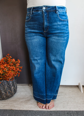 Lori Shadow Hem Wide Leg | Tummy Control • Dark Wash - PLUS - FINAL SALE