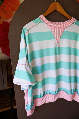 Summer Sale 49 • Mint/Pink Mixed Media Stripes - FINAL SALE