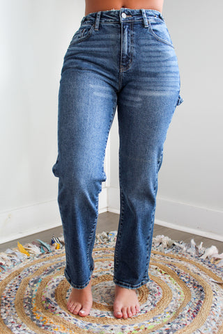 Mabel Button Tab True Straight • Medium Wash