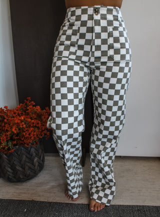 Riley Checkered Pants • Taupe