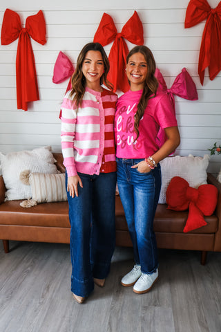 Half Of My Heart Striped Cardigan • Pink/Red