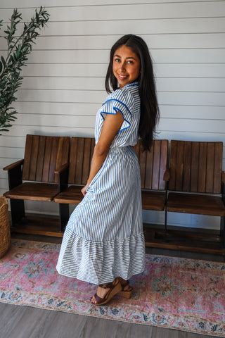 Springtime Stripes Ruffle Midi • Blue