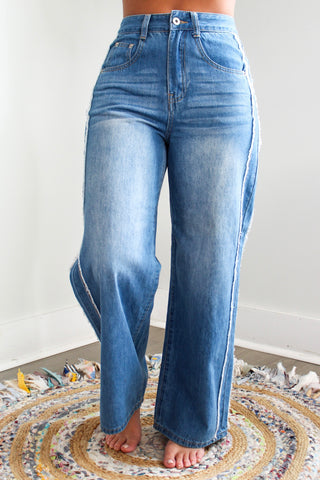 Vera Frayed Detail Wide Leg Pants