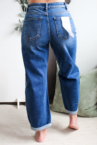 Jade High Rise Barrel Leg • Dark Wash