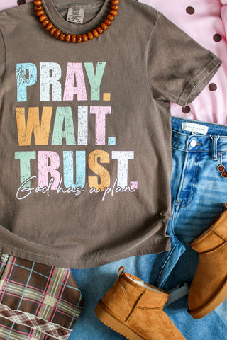 Pray Wait Trust Graphic Tee • Mocha