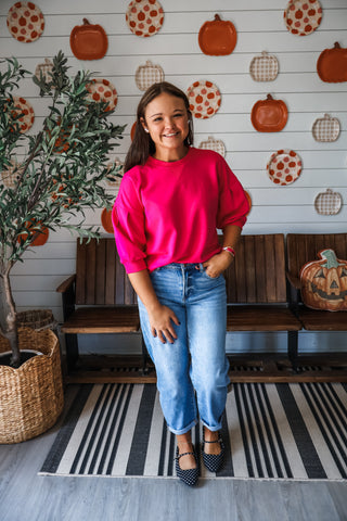 Harper Puff Sleeve Pullover • Hot Pink