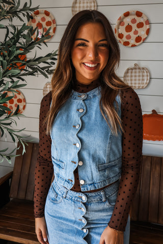 Sweetly Dotted Mesh Top • Espresso