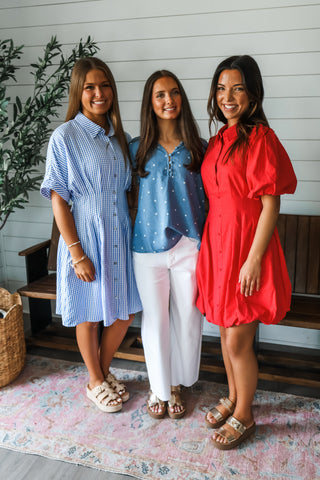Catch ya later - denim polka dot top