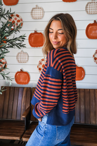 Playful Stripes Pullover • Navy/Rust