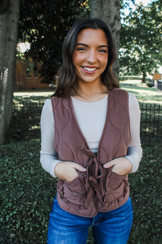 Tie It Together Quilted Bow Vest • Cocoa - FINAL SALE