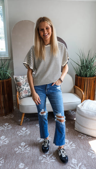 Stripe-aholic Scallop Top • Cream