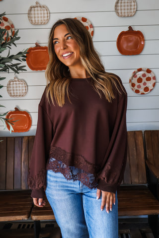 Delicate Balance Lace Top • Cocoa