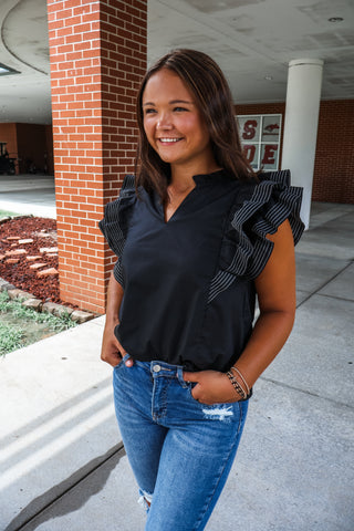 Halftime Hoorah Ruffle Top • Black
