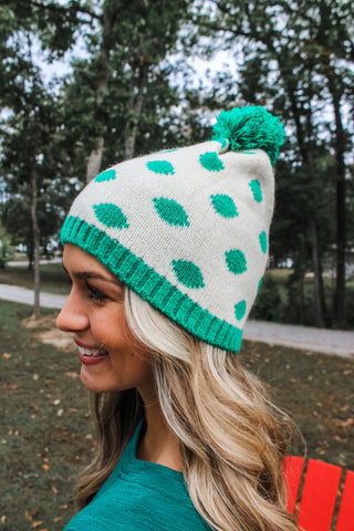 Fresh Fallen Snow Pom Beanie • Green Mix