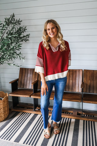 Cider Stripes Polo Knit • Wine