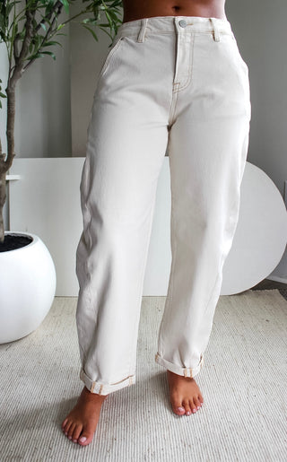 Isla High Rise Barrel Jean • Ivory
