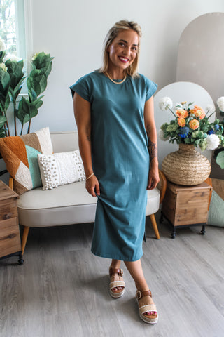 Calm & Composed Midi Dress • Pine*** - FINAL SALE