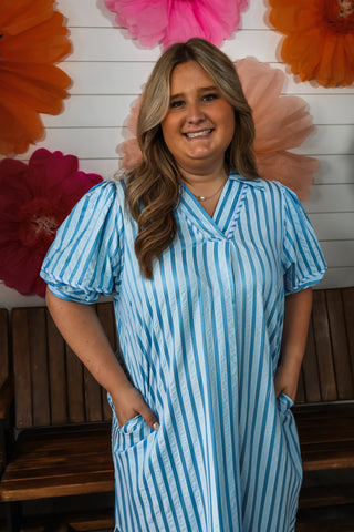 Pretty Please Striped Midi • Blue - PLUS