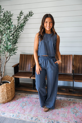 Brooklyn Pinstripe Linen Top • Navy