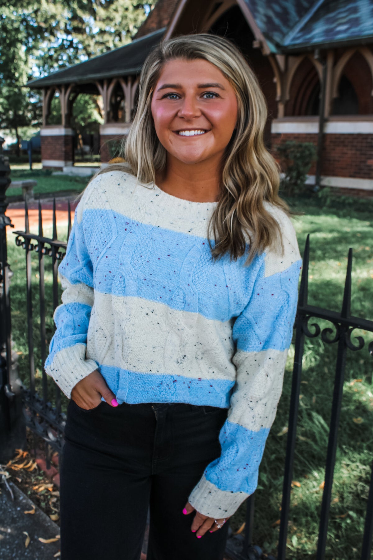 Speckled Beauty Stripe Sweater • Ivory/Blue