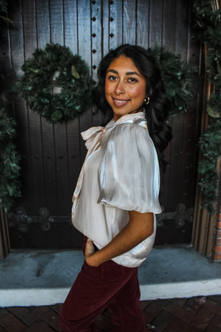 Shine & Shimmer Bow Blouse • Cream