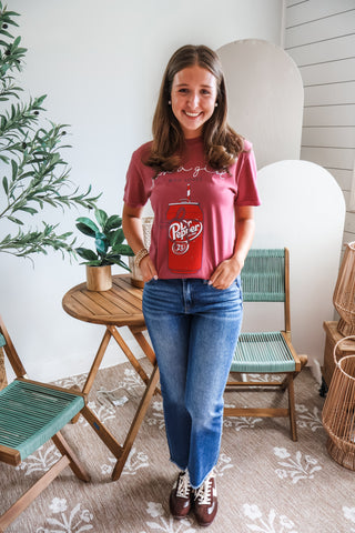 Just A Girl Who Loves Dr. Pepper Graphic Tee • Crimson